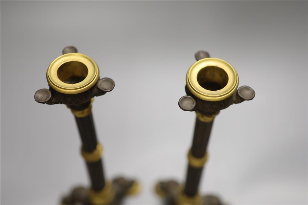 A pair of 19th century French bronze and ormolu mounted candlesticks height 27.9cm (2)